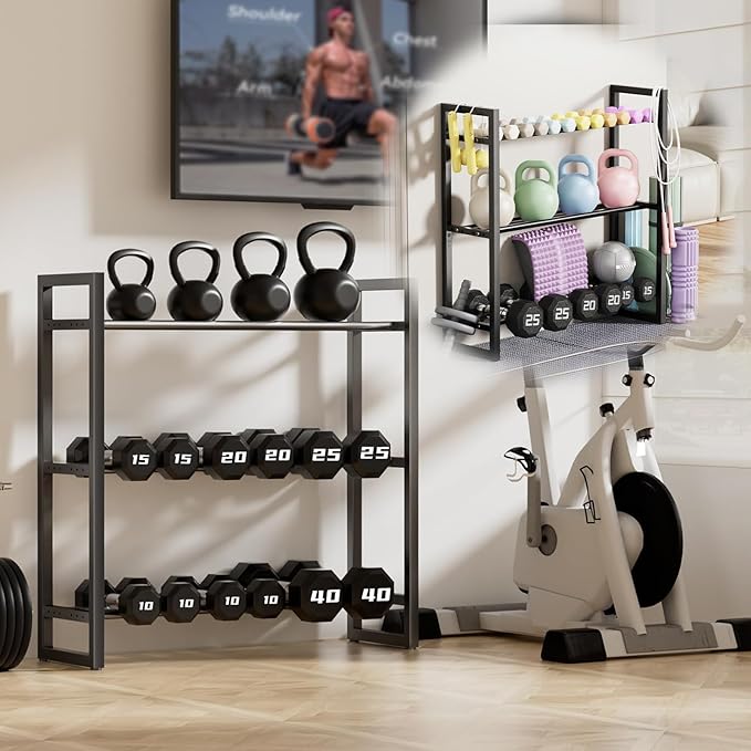 3 Tier Dumbbell Rack,390LB Capacity Weight Rack,Storage Stand for Dumbbells,Space-Saving Weight Rack for Home Gym Storage Organizing Dumbbells(Rack Only)