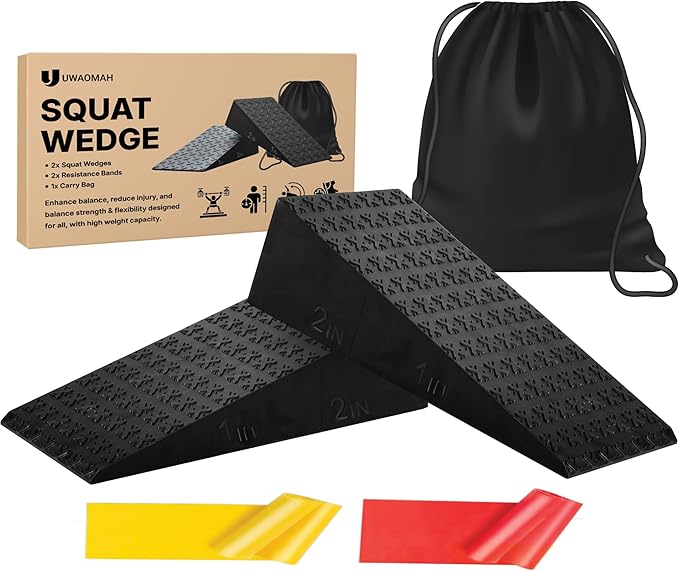 Squat Wedge 2 Pack - Non-Slip 2 Inch Heel Riser for Deeper Squats, Ankle Mobility & Calf Stretching, Portable Slant Board with Storage Bag, Heavy Duty Squat Blocks
