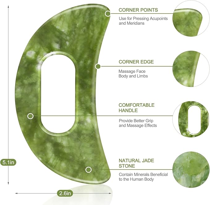 2 PCS Jade Stone Gua Sha Massage Tool Set Body GuaSha Tool with Handle Muscle Scraping Massage Tools Facial Anti Cellulite Spa Acupuncture Tools for Massage, Lymphatic Drainage Valentine's Day Gifts