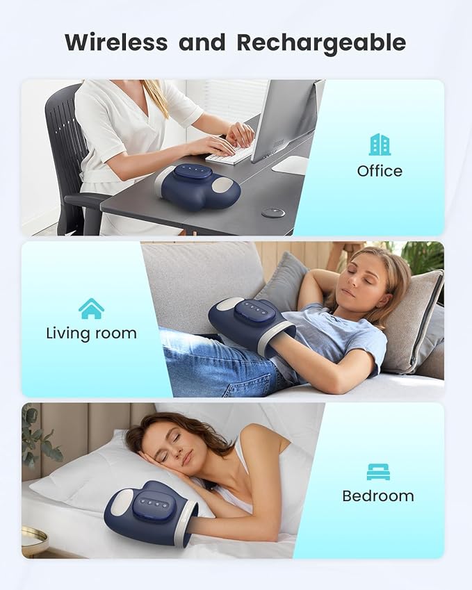 COMFIER Cordless Hand Massagerwith Heat and Compression, Updated Bigger Electric Hand Massage for Arthritis and Carpal Tunnel,Wrist Massage Used at Home,Office, for Women,Men,Blue