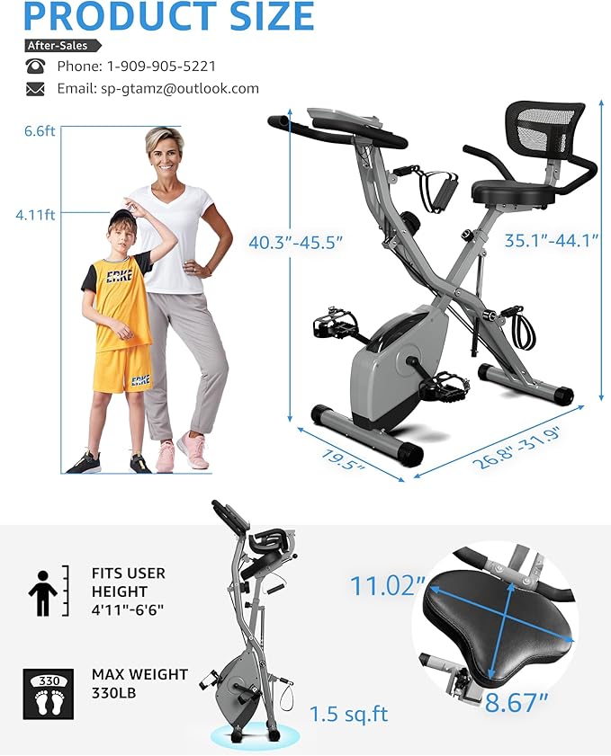 Foldable Exercise Bike Stationary Bikes for Home, 5 IN 1 Indoor Workout Bike, Cycling Bike with 16-Level Quiet Magnetic Resistance, 6.6 LBS Flywheel and 300LBS Capacity for Senior and Home Workout