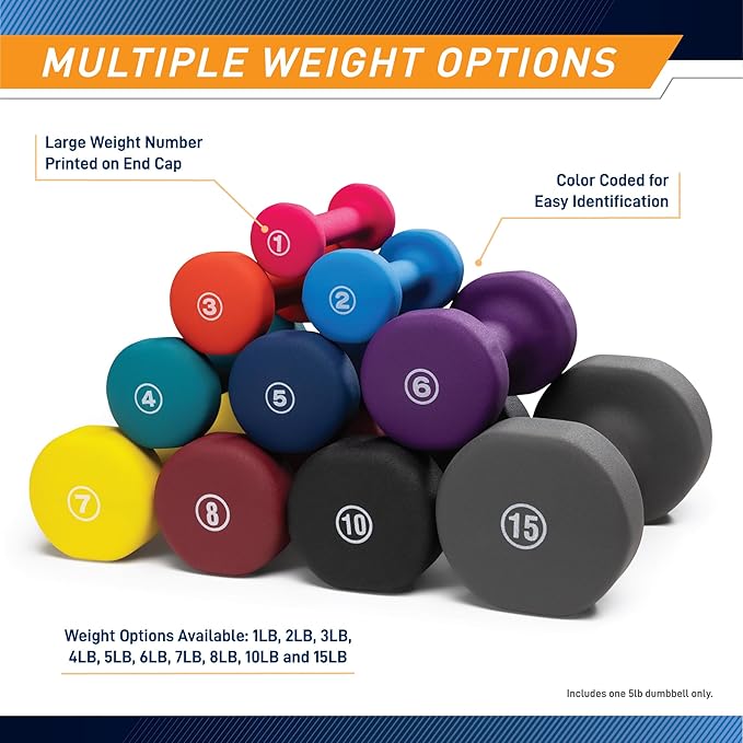 Marcy Colored Neoprene Dumbbell Hand Weights, Exercise Free Weights for Home Gym - Sold in Singles