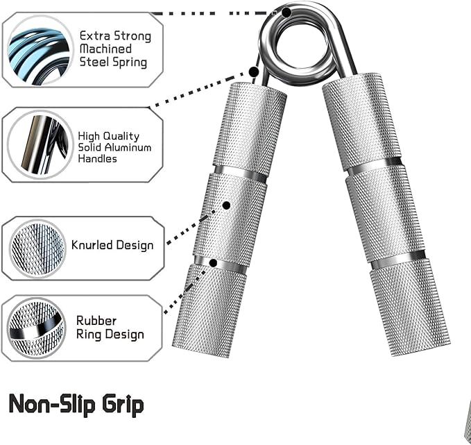 Silver Metal Hand Grip Set, 50LB-400LB No Slip Heavy-Duty Grip Strengthener Great Wrist & Forearm Hand Exerciser, Home Gym, Hand Gripper Grip Strength Trainer
