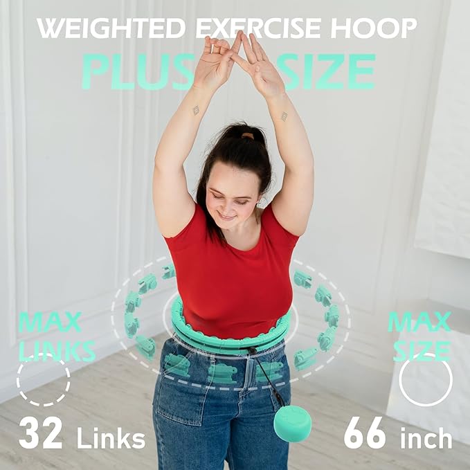 Weighted Hula Circle with 26/32 Links(56-66 Inch) for Adults Weight Loss, Infinity Fitness Hoop Plus Size, for Women Smart Exercise Equipment