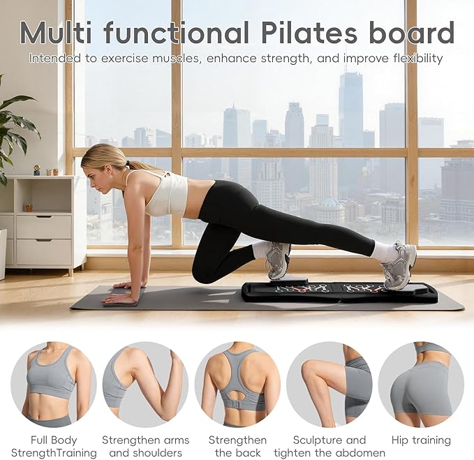 Pilates Board, Foldable Pilates Reformer for Home, Multifunctional Abdominal Trainer, Pilates Machine for Home Workout, Non Slip Lightweight Core Trainer for Plank Crunch Push Up