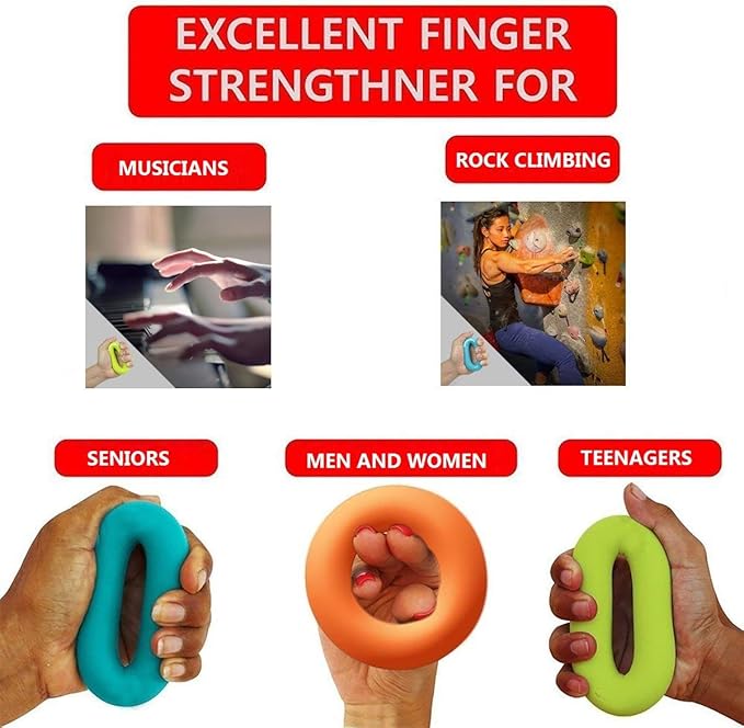 Grip Strength Trainer,Hand Grip Strengthener,Forearm Grip Workout - Grip Trainer Silicone Rings for Rock Climbing, Athletes & Stress Relief & Rehabilitation, 3 Resistance Levels(3 PCS)