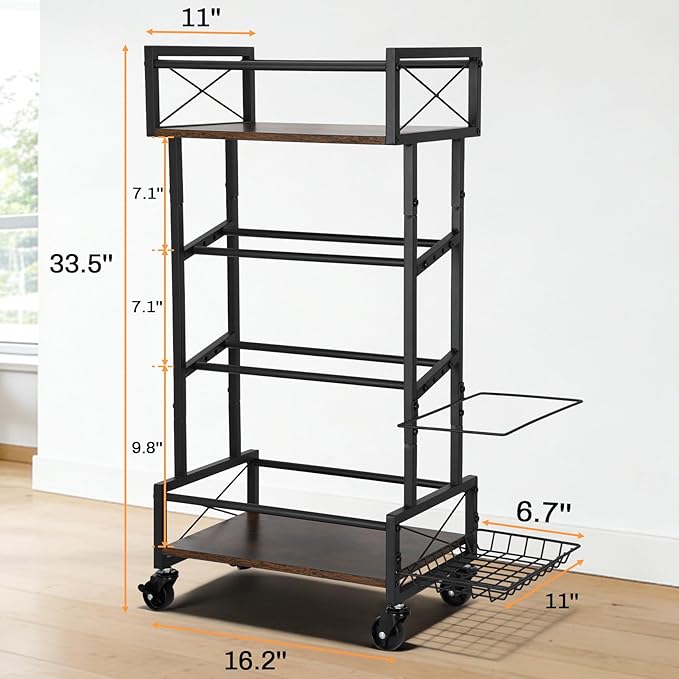 Yoga Mat Storage Rack, Home Gym Storage Rack, Retro Metal & Wood Weight Storage Racks for Yoga Mat, 360° Roller & Fitness Equipment, 60 Lbs per Shelf