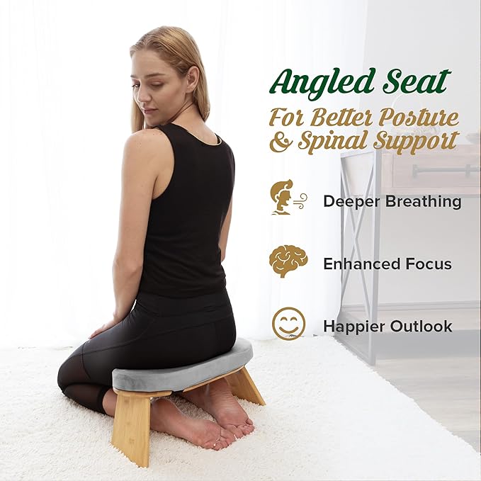 MONK & LLAMA Meditation Bench - Foldable, Ergonomic, Bamboo Kneeling Stool— Perfect Seiza Bench Meditation Stool Chair for Prayer & Travel - Deeper & Enjoyable Sessions