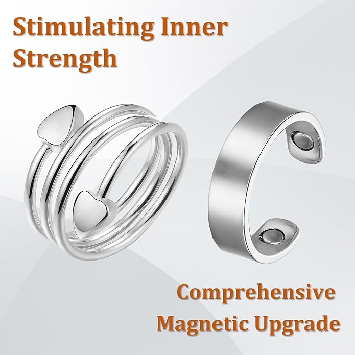 2PCS Magnetic Copper Rings for Women, Elegant Lymphatic Jewelry Gifts for Women, Adjustable Copper Ring(Silver)