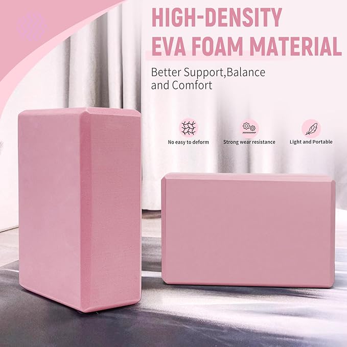 Yoga Blocks 2 Pack 9x6x3 Inches, Sturdy Foam Yoga Block, Premium EVA, Non Slip High Density for Pilates Meditation, Stretching and Toning