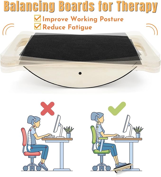 Wooden Balance Board, 350LBS Wobble Board with Handle for Adults, Anti-Slip Rocker Boards for Physical Therapy & Core Strength, Balancing Boards for Office Standing Desk