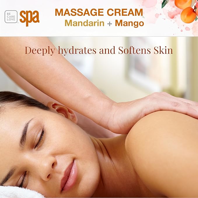BCL SPA Massage Cream organic Mandarin + Mango body lotion with shea butter, aloe vera, peppermint, argan and jojoba oils, body cream to invigorate, hydrate and soften the skin. Home/Pro use 16 fl oz