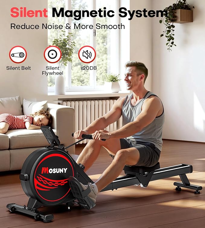 Rowing Machines for Home, 16/32-Level Adjustable Resistance, Magnetic Rowing Machine with App Supported, 350/400 LB Weight Capacity, Upgraded Dual Slide Rails with LCD Data Display Screen