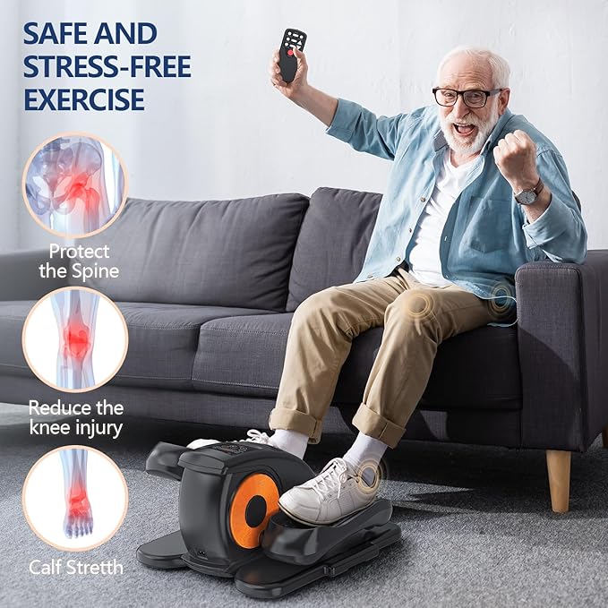 Under Desk Elliptical Machine for Senior Mini Elliptical Leg Exerciser with Remote Quiet Portable Electric Seated Foot Pedal Exerciser for Home Office