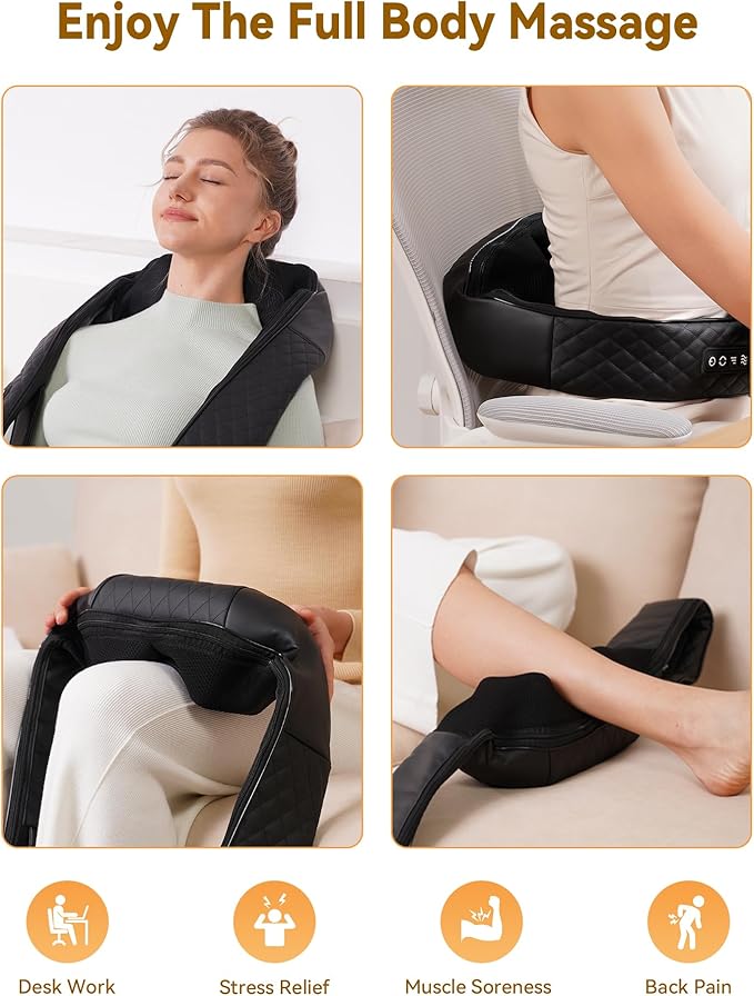 KNQZE Shiatsu Cordless Neck and Back Massager with Heat, Rechargeable Neck and Shoulder Massager, 4D Deep Tissue Kneading Massage for Leg, Full Body Muscle Pain Relief, 2026 Upgraded Ergonomic Design