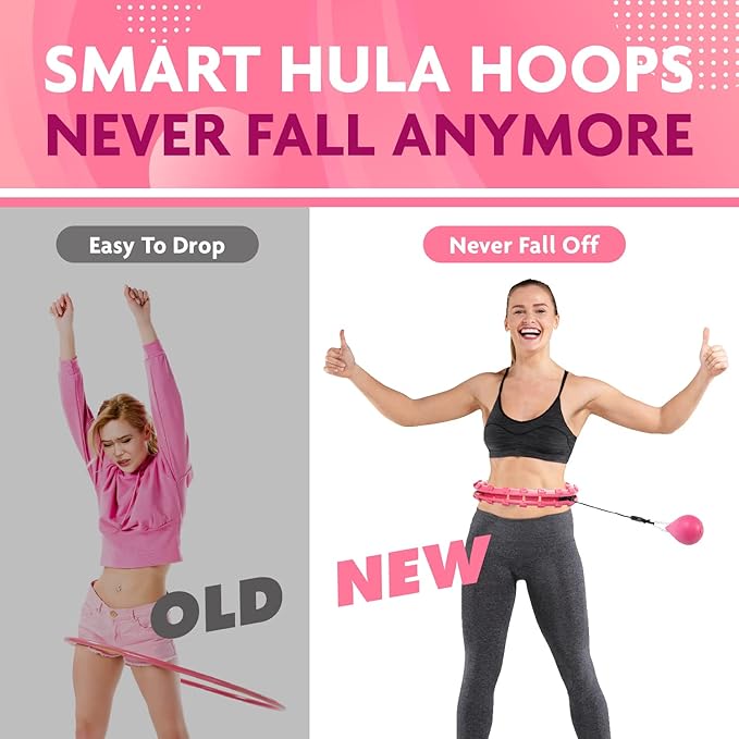 Hula Hoop Fitness Gear - Abs Workout, Weight Loss & Burn Fat (Smart Weighted Hula Hoops, Stomach Exercises),Pink,FE21440