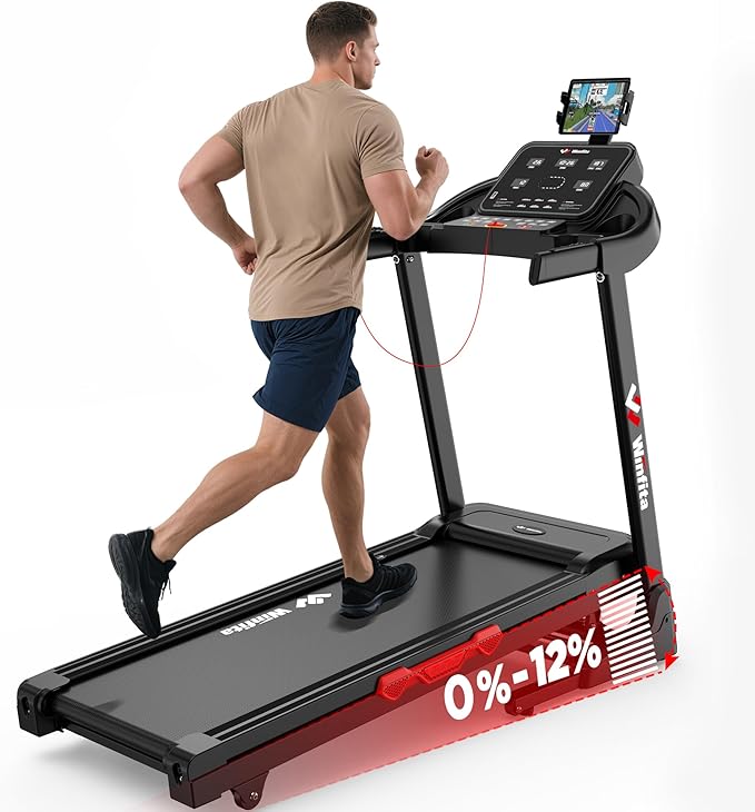 Treadmills for Home, Folding Treadmill with Auto Incline, 300 LBS Capacity, 8MPH or 10MPH Max Speed, Double Deck Shock-Absorbing Running Machine with App, 64 Programs, Pulse Monitor