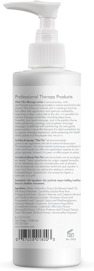 Plant Plus Massage Lotion- Eco-conscious, Earth-loving Oils, Plant-based Ingredients, Kind to the Planet, Versatile for all Modalities, Customizable, Smooth Silky Application, Optimum Glide. (8 Fl Oz)