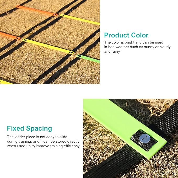 7M 14 Rung Agility Speed Ladder Stairs, Adjustable Training Ladder for Soccer Football Fitness, Non - Slip PP Agility Ladder with Angle Markers for Athletes and Coaches