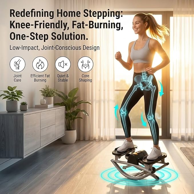 Rock Stepper Side to Side, Mini Stepper with Resistance Bands, Steppers for Exercise at Home, No Assembly Stair Climber for Full Body Workout, Digital Monitor Twist Action Cardio Machine