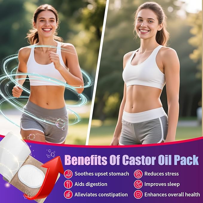 Castor Oil Pack Wrap Patch - Organic Cotton Castor Oil Belly Button Pad, Disposable Self-Adhesive Abdominal Pads, Portable Anti Leakage High Absorbent Patch for Multi-Area Use 25Pcs