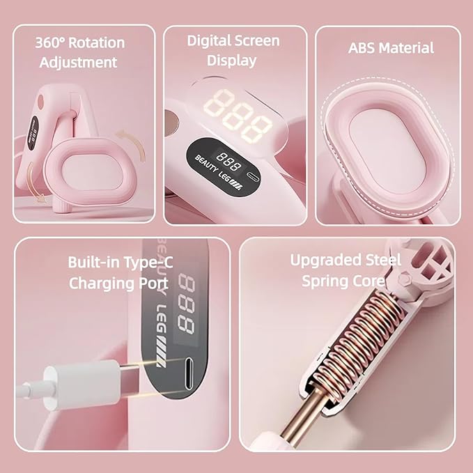 Inner Thigh Exerciser with 30 LB Resistance Bands, 10-78 LB Thigh Exerciser for Home Gym, 360° Rotating Thigh & Glute Workout Equipment, Portable Arm and Hip Trainer, Light Pink