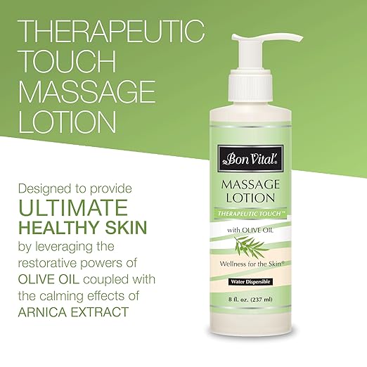 Bon Vital' Therapeutic Touch Massage Lotion, 8 Oz, Olive Oil-Infused Moisturizing Lotion for Massage Therapy, Non-Greasy Skin Therapy for Clinics & Spas, Professional Grade, Unscented