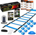 Speed Agility Training Set, Includes 1 Agility Ladder, 4 Steel Stakes, 1 Sports Headband,1 Jump Rope, 10 Disc Cones and Gym Carry Bag - Speed Training Equipment for Soccer Football Basketball
