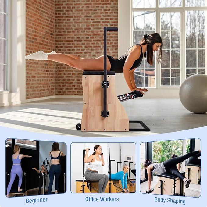 Pilates Chair for Yoga Fitness Pilates Reformer Machine with Split Pedal,Handles & Springs of Different Resistances Pilates Combo Equipment Non-Slip Socks for Home Use Gym Workout & Rehabilitation