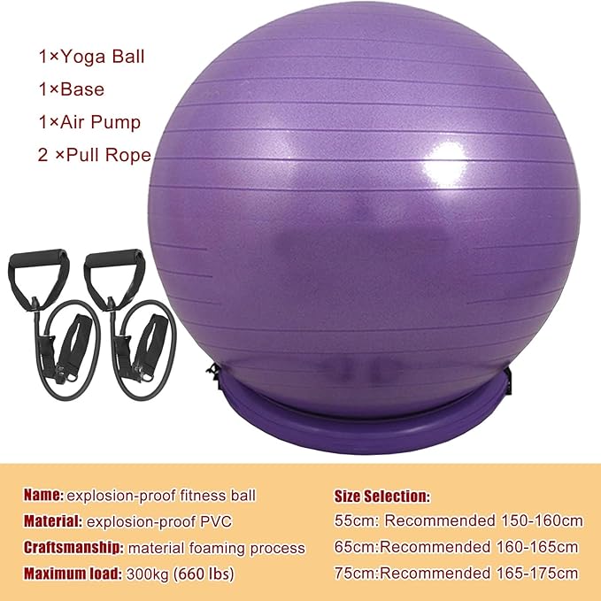 Exercise Ball Chair with Anti-Slip Stability Base, 55/65/75cm Anti-Burst Balance Ball for Office Use, Gym, Pilates, and Yoga, Perfect for Pregnancy and Childbirth.