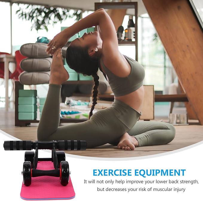 SUPVOX Four-wheel Ab Roller Wheel with Knee Pad Mat, Portable Core Workout Fitness Equipment for Home Abdominal Exercise and Strength Training