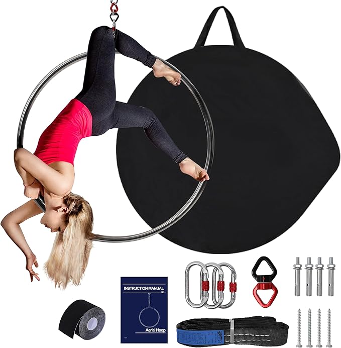 Aerial Lyra Hoop Kit 90cm, 32mm Thick, Maximum Load 460 LBS, Yoga Equipment Set with Hardware Kit for Yoga Dance, Aerial Fitness