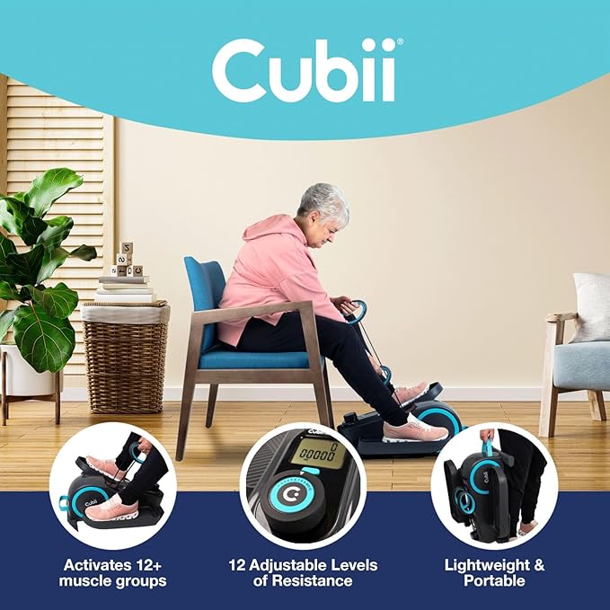 Cubii Total Body Under Desk Elliptical Bike with Built-in Upper Body Resistance Bands | Seated Exercise Machine - Arms + Legs Workout for Seniors & All Ages, 12 Resistance Levels, LCD Display