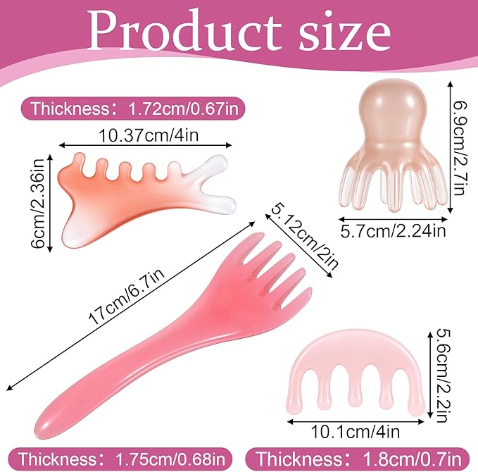 4 Pcs Head Massager Scalp Comb Resin Scalp Stress Relax Tool Gua Sha Five Claw Massage Tool Manual Head Scratcher Soothing Heads Relaxation Tools for Birthday Mother's Day Father's Day Gifts