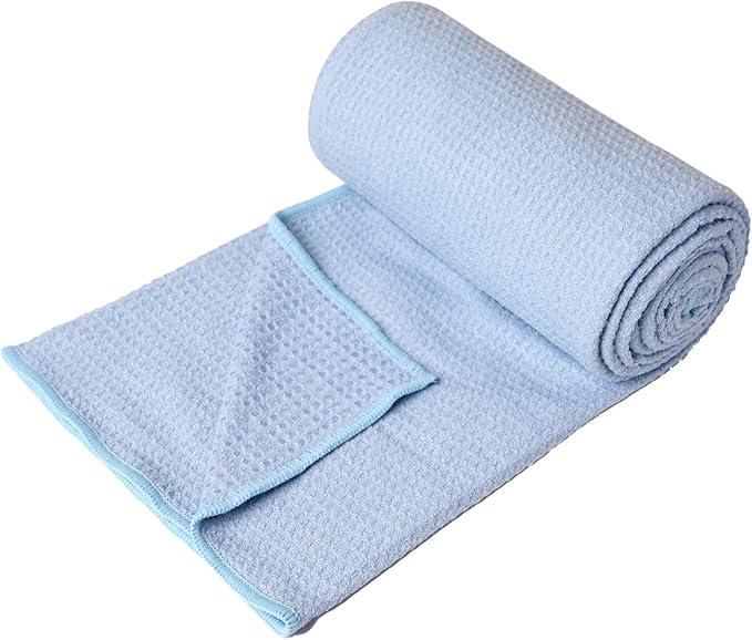 Eunzel 2 Pack Hot Yoga Towel, Non-Slip Yoga Mat Towel with Grip Dots Stickyfiber Sweat Absorbent Towel for Hot Yoga, Pilates and Workout 72" x 24", Blue