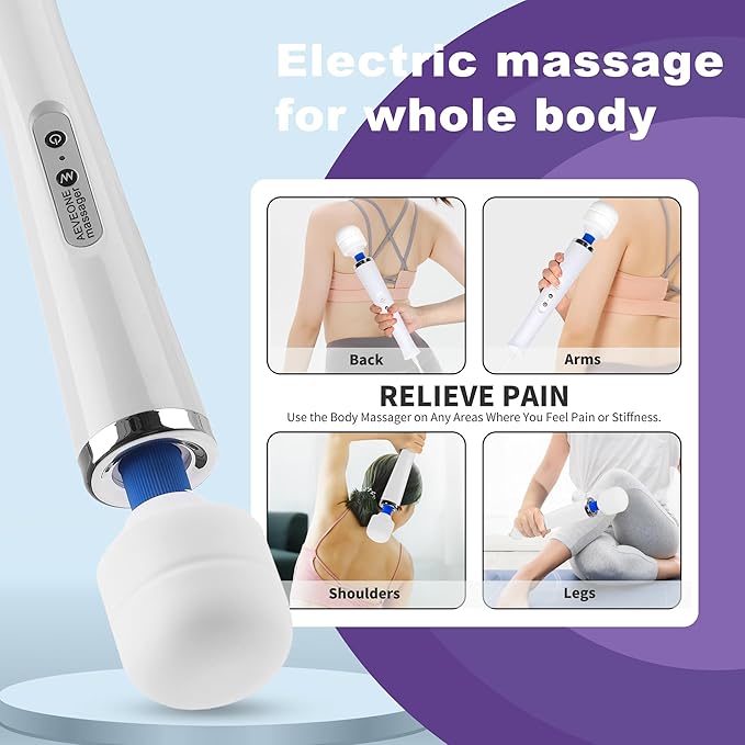 Wired Powerful Handheld Wand Massager, Strong Personal Vibration Massage for Sports Recovery, Back Muscle Aches, Whole Body Pain (White)