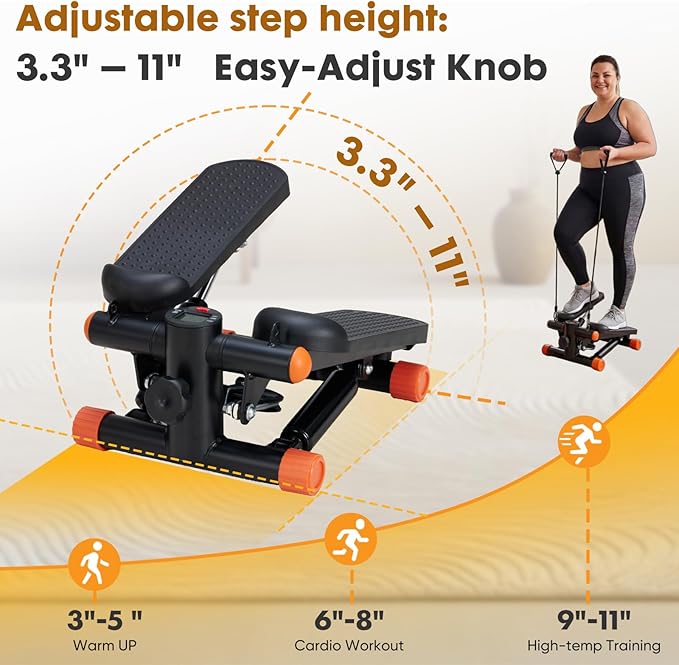 Stair Stepper with Resistance Bands for Home Exercise, Mini Stepper Machine for Indoor Fitness, Portable Home Gym Stepper for Full Body Workout, 300LBS Capacity