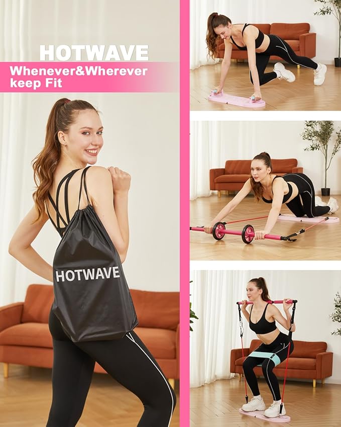 HOTWAVE Portable Exercise Equipment with 16 Gym Accessories,20 in 1 Push Up Board Fitness,Resistance Bands with Ab Roller Wheel,at Home Workout for Men