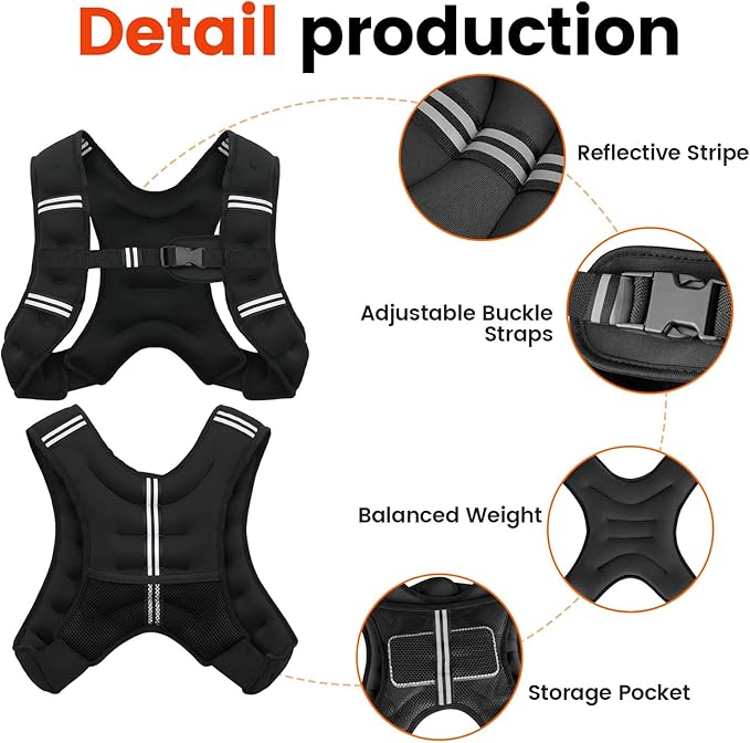 Weighted Vest, 6lb/8lb/10lb/12lb/16lb/20lb/25lb/30lb Weight Vest for Men Women, Body Weight Vests Adjustable with Reflective Stripe for Strength Training, Running, Workout, Jogging, Walking