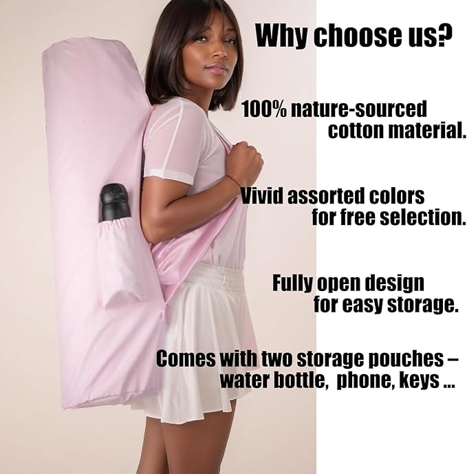Cotton yoga mat bag with Pockets and Adjustable Strap - Full Zip Cargo Yoga Mat Carrier Bag - Bag for 1/4" 1/3" Thick Yoga Mat