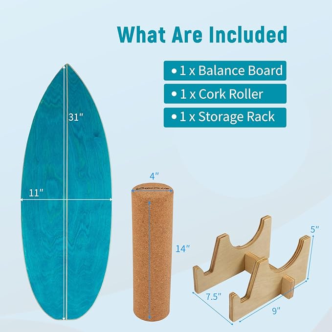 Goplus Balance Board Trainer for Adults, Wooden Balancing Board with Cork Roller and Storage Rack to Exercise and Build Core Strength, Wobble Board for Skateboard, Snowboard