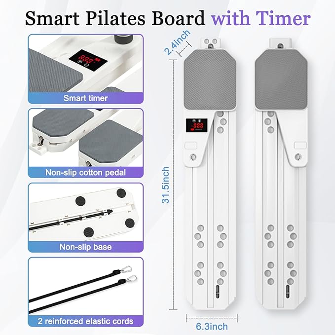 Pilates Reformer Board, 12-in-1 Portable Pilates Board for Home Workout, Core & Abs Toning, Full Body Sculpting Equipment, Pink / White