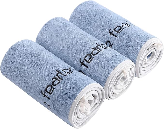 BOBOR Gym Towels Set, Microfiber Sports Towel for Men and Women, Super Soft and Quick-Drying 3-Pack Set Towel, for Tennis, Yoga, Cycling, Swimming (Blue 3 Pack, 14" x 29")