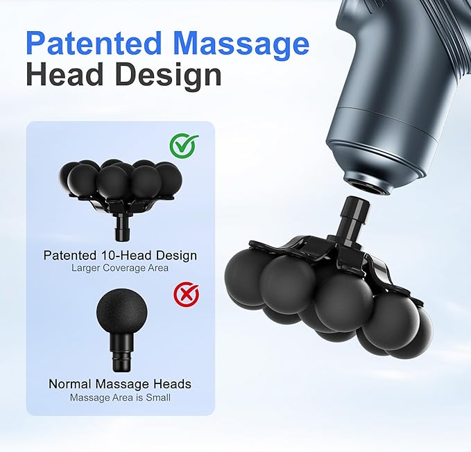 Massage Gun Deep Tissue, Back Massager for Pain Relief, Silent Mini Muscle Massager with 9 Massages Heads Birthday Gifts for Men Women Dad Him (Blue)