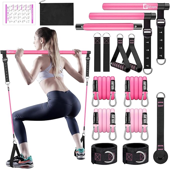 Pilates Bar Kit with Resistance Bands,Pilates Bar with Stackable Bands Workout Equipment for Legs,Hip,Waist and Arm,Exercise Fitness Equipment for Women & Men Home Gym Yoga Pilates