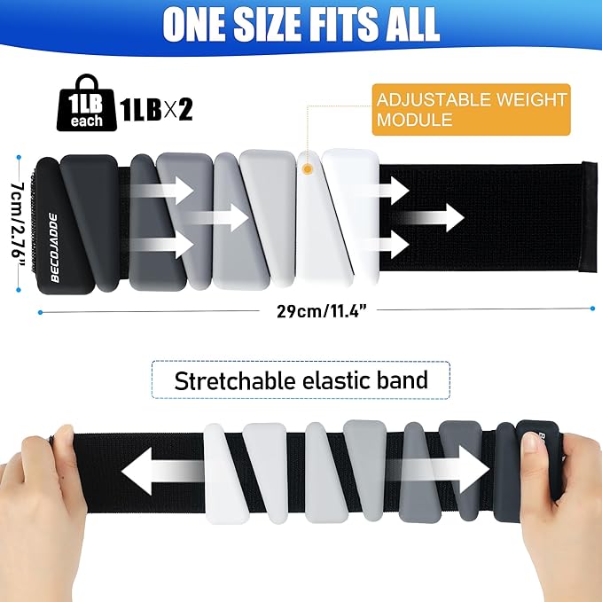 Ankle Weights for Women Wrist Weights Set of 2 (1 lb/2 lb Each) Adjustable Arm Leg Weight for Womens Men Suitable for Walking Swimming Running Pilates Yoga Gym