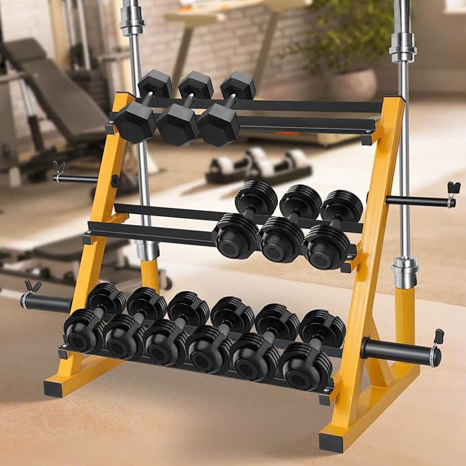 Heavy-Duty Dumbbell Rack, 3 Tier Adjustable Commercial Steel Weight Storage Stand with Rubber Feet for Home Gym, Anti-Deformation, Space-Saving Dumbbell Storage Organizer