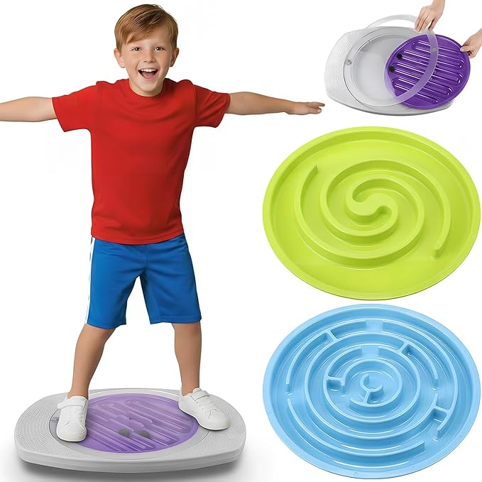 Maze Balance Board for Kids, 3 Replaceable Labyrinth Boards with 2 Balls, 20 Inch Plastic Toddler Wobble Board Rocker for Sensory Training, Non-slip Pedals, Max Load 130 Lbs