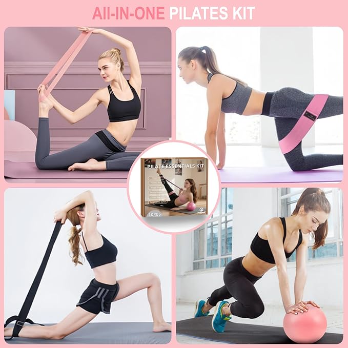 Pilates Equipment 15" Pilates Ring Plus, Pilates Kit for Home Workouts, Pilates Essentials Kit for Women with Pilates Ring and Ball Set, Booty Bands, Figure 8 Resistance Band, Yoga Band