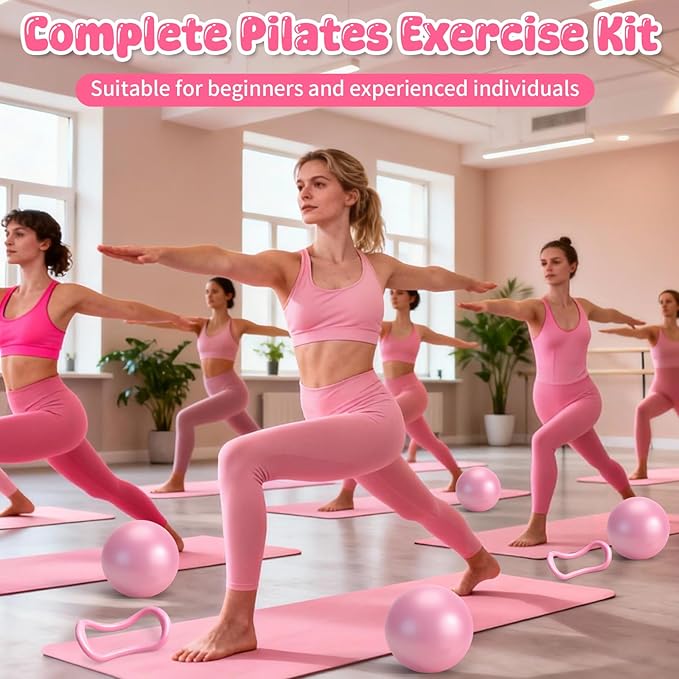 Pilates Equipment Kit for Home Workouts - 18pcs Set- 14'' Pilates Ring and Ball Set for Women, Pilates/Yoga Accessories Kit with Wrist Weights, Resistance Bands, Core Sliders, Yoga Strap, Socks, Bag